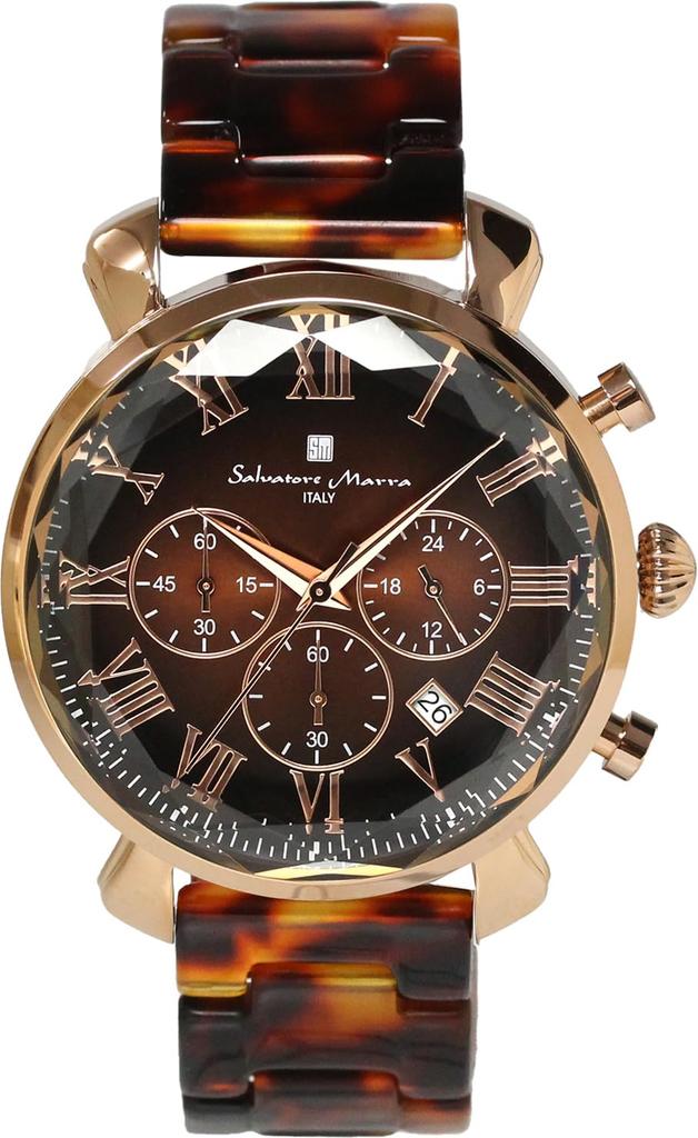 Salvatore Marra Men's Brown Watch, SM19104A-PGBR, Faceted Glass Chronograph with Acetate Strap and Gradient Design