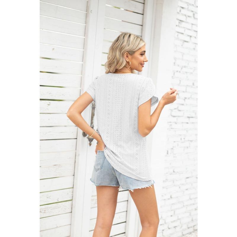 Женская летняя футболка, Свободная повседневная однотонная футболка с коротким рукавом