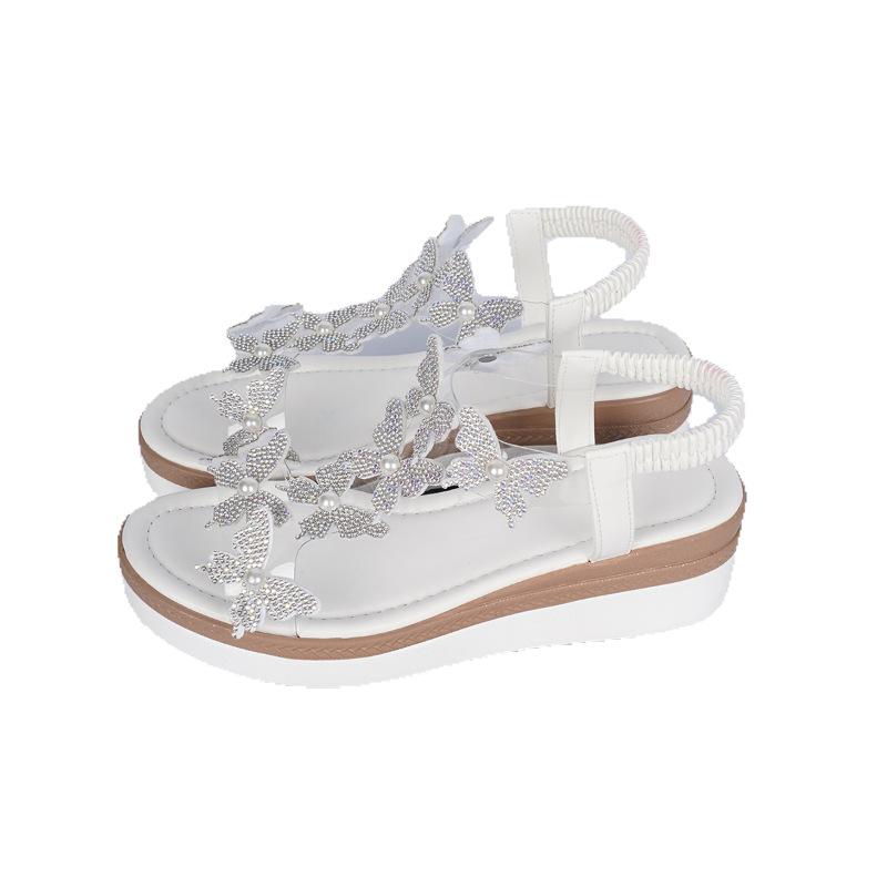 Женские босоножки на танкетке с толстой подошвой, стиль бабочка, двухцветная подошва