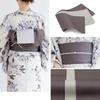 SOUBIEN Yukata Set and Geta One Size Fits Gray with Purple and Cherry Blossom Women's 3-Piece (Yukata, Half-Width Obi, Sandals), Moisture-Wicking,