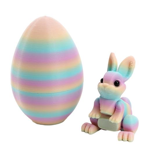 3D Printed Easter Eggs with Bunny Inside Articulated Flexible Fidget Rabbit Toys Easter Basket Stuffers Birthday