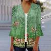 Женская мода свободный повседневный принт с рукавом три четверти рубашка на пуговицах кардиган топ