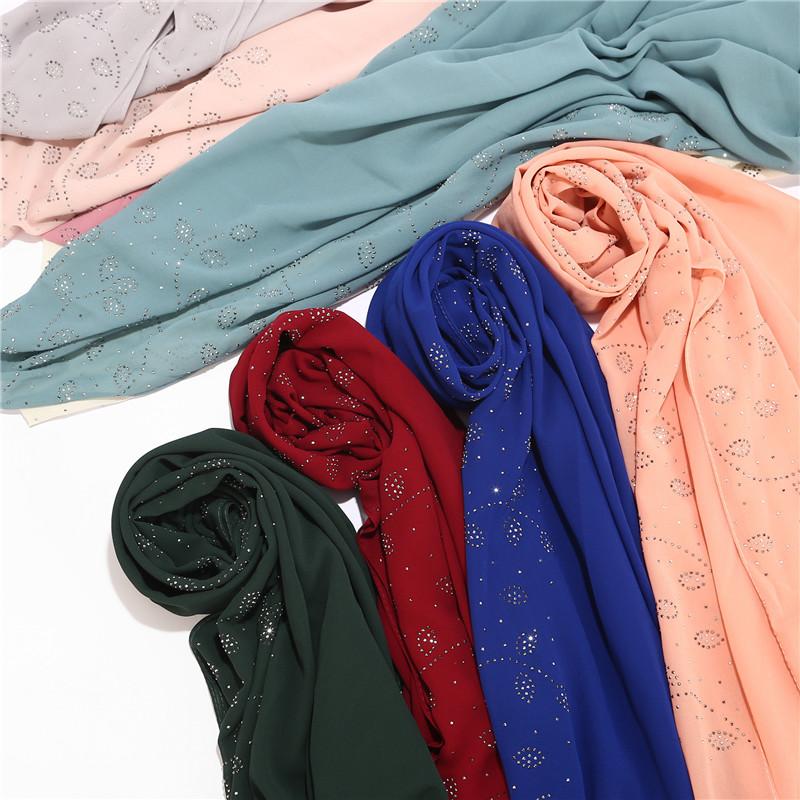 72*175cm Summer Muslim Women Chiffon Hijab Scarf Diamonds Glitter Femme Musulman Shawls Wrap Islamic Headscarf Malaysia Hijab