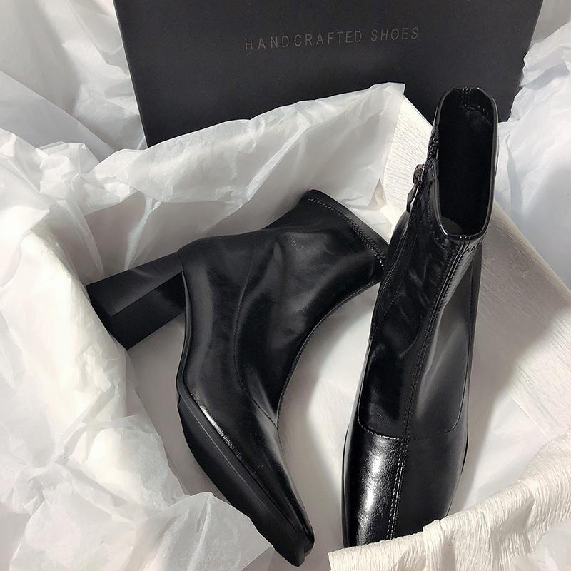 Модные винтажные толстые каблуки женские тонкие ботильоны модные туфли с квадратным носком осень-зима женские элегантные короткие ботильоны