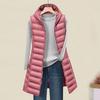 Yousheng Lady Winter Cotton Coat with Hooded, Soft, Windproof, Sleeveless, Single Color, Mid Long, Jacket, Overwear, Carte