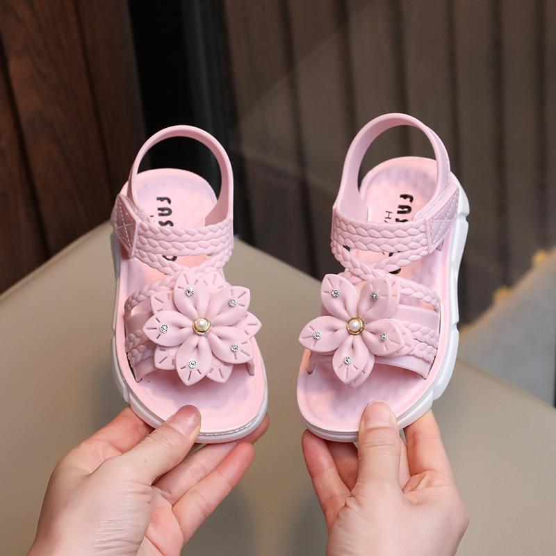 Детские сандалии, летние нескользящие сандалии на мягкой подошве, милые сандалии принцессы с цветами, детские сандалии