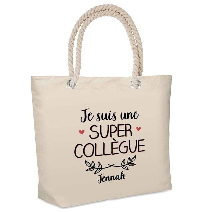 Sac de plage - PLANETEE - Isotherme Jennah Une Super Collègue - Coton - Beige - Grande contenance