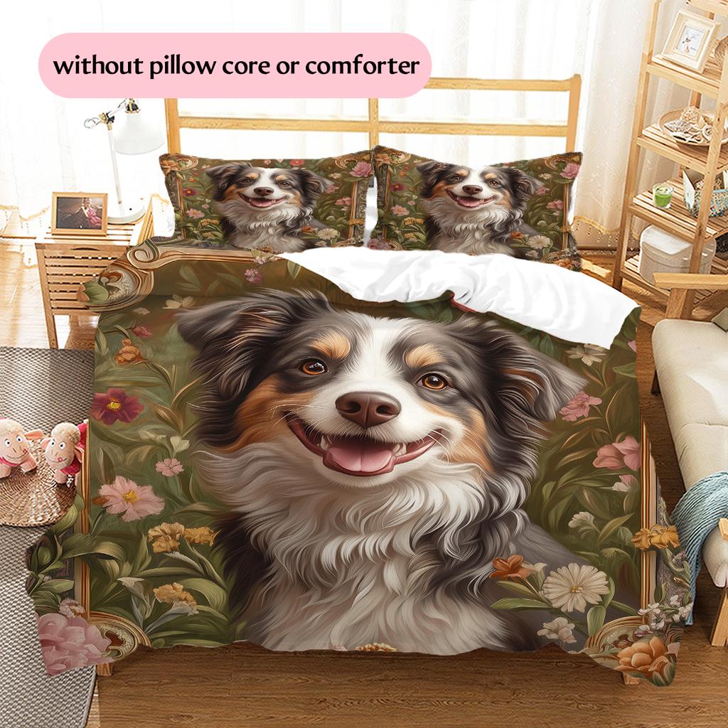 Australian Shepherd dog Pattern Bedding Home Decoration Birthday Gift (1 * duvet cover + 2 * pillowcase, without core)