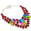 Радужный солнечный кварц, гранат ручной работы ожерелье из серебра 925 пробы 18" T3y07