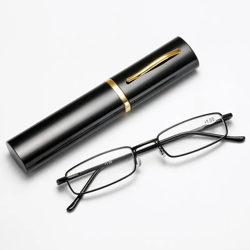 Mini Folding Reading Glasses Women Men Computer Glasses +1.0 To 4.0 Alloy Portable Container Presbyopia Pen Glasses With Box