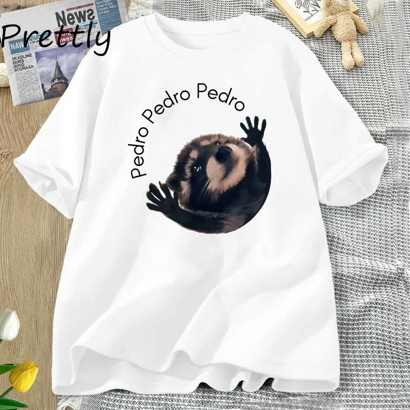 Pedro Raccoon Tshirt Funny Trash Panda Dancing Meme Graphic T Shirts Women Animal T-shirt Cotton Short Sleeve T-Shirts Women’s
