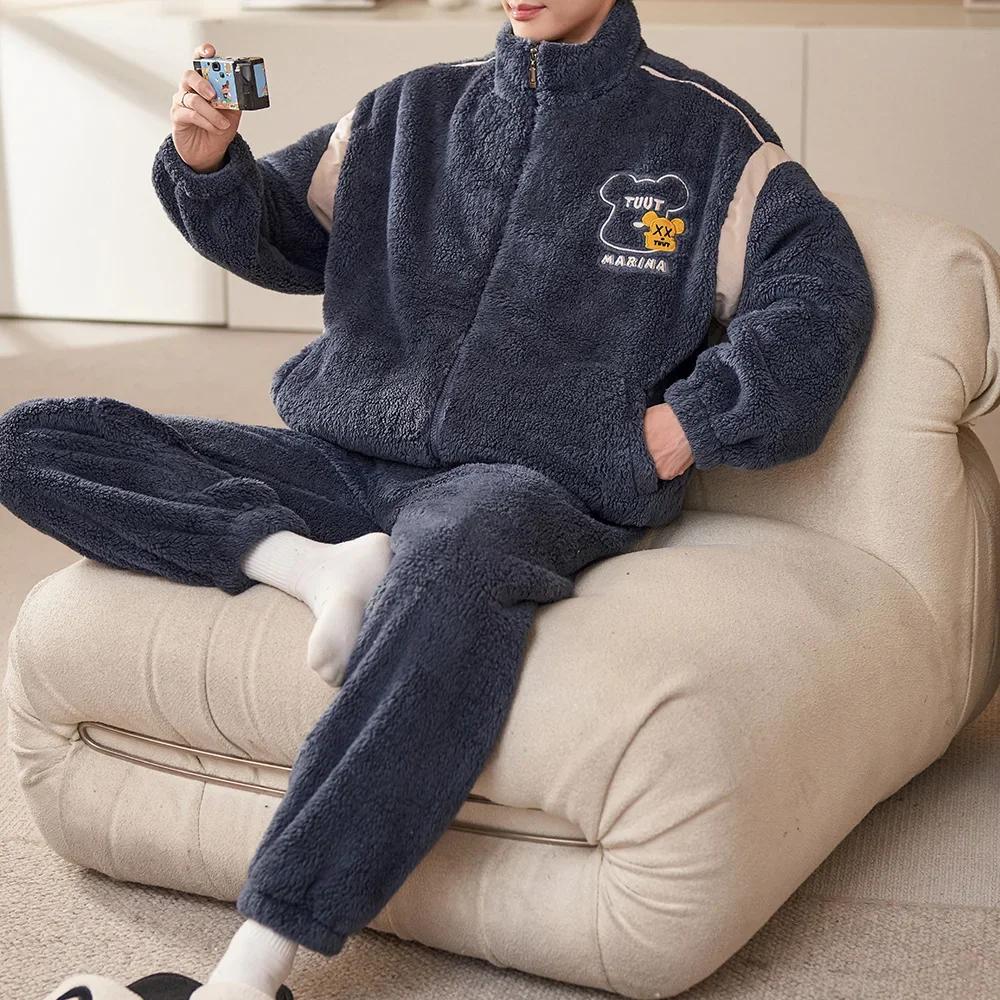 Мужская зимняя теплая пижама, пижамный комплект, мужская фланелевая пижама, ночная рубашка, домашняя одежда, бархатный коралловый флис 6XL, пижама большого размера