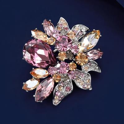 Брошь в виде красного и фиолетового цветка, Изысканная хрустальная брошь-букет для женщин высокого класса, Брошь с чувством дизайна легкой роскоши