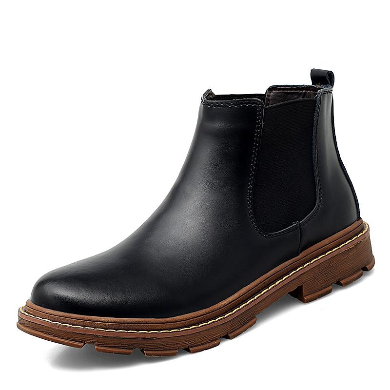 Men Warm Chelsea Boots Winter Men Boots Shoes New Fashion Leather Boots Comfortable Ankle Boots Short Plush Winter Warm Shoes