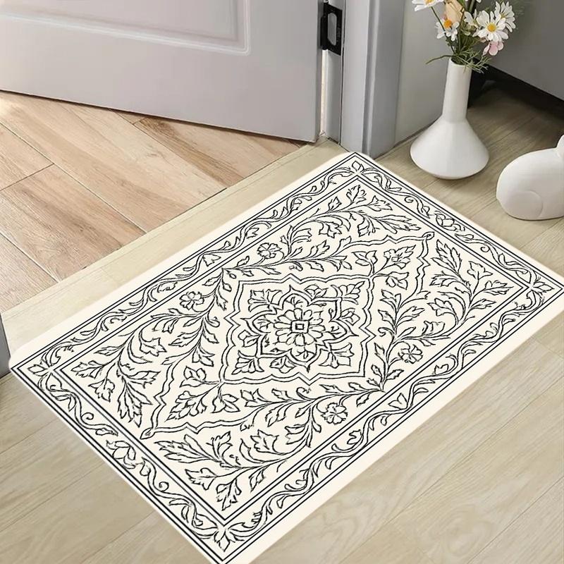 Minimalist Line Floral Pattern Door Mat Anti Slip Entrance Doormat Simple Vintage Flower Rug Front Door Bedroom Home Decor