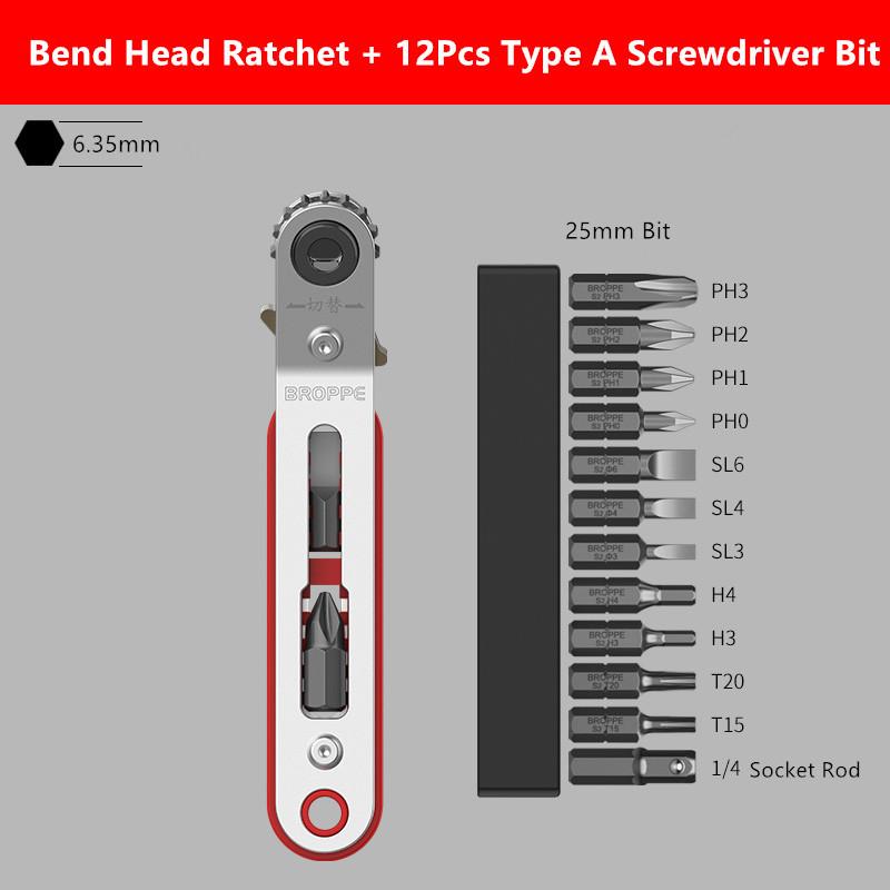 BROPPE Набор магнитных двусторонних отверток с храповым механизмом, прямоугольный 1/4 дюйма, шестигранный хвостовик, поворотная головка с трещоткой для узкого пространства, сделай сам