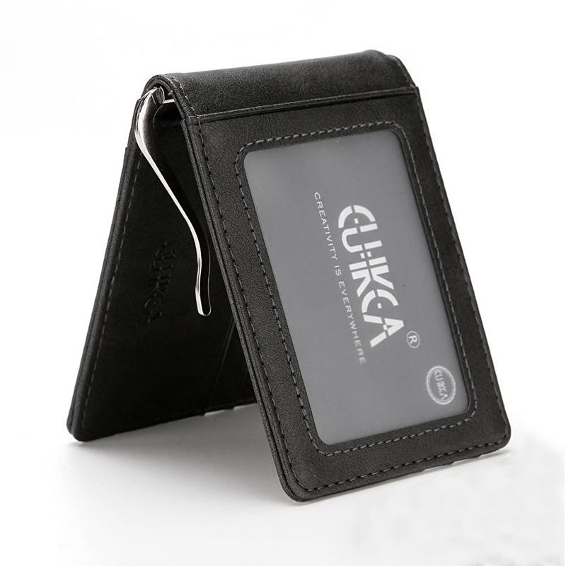 Rfid Men'S Leather Slim Bifold Money Clip Wallet Front Pocket Credit Card Holder