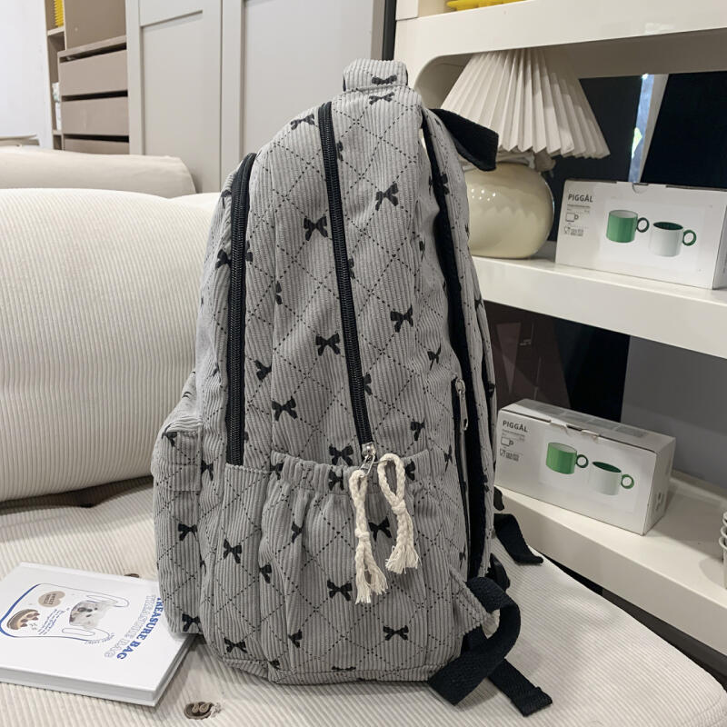 Рюкзак Вельветовый Школьный Рюкзак С Принтом Бантов Легкий Вместительный Дорожный Рюкзак