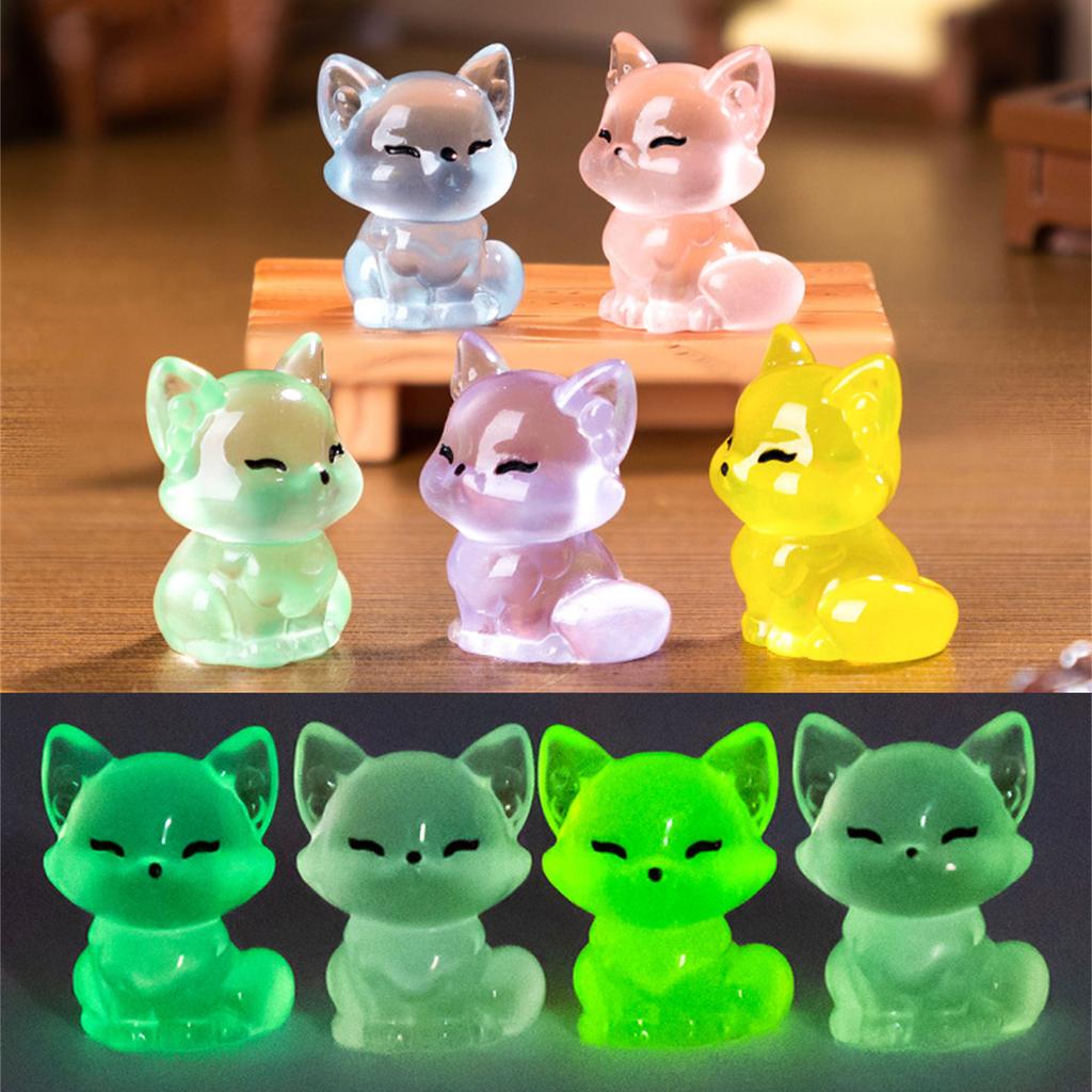 Набор из 6 светящихся миниатюрных фигурок лисиц, украшения для декора стола или салона автомобиля, для офиса или спальни