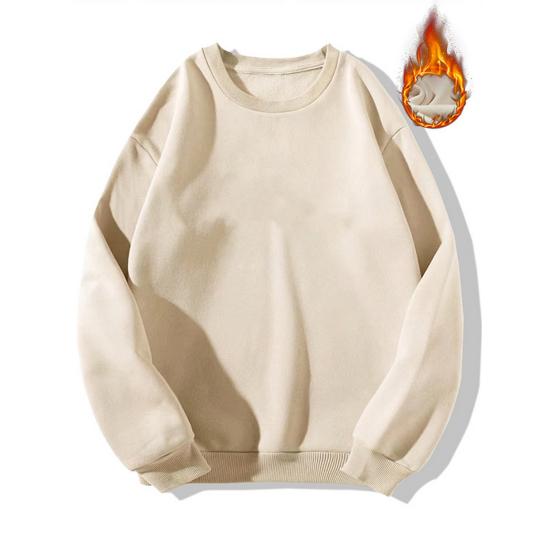 Мужской пуловер с круглым вырезом и длинными рукавами на осень и зиму, однотонный свободный крой с флисовой подкладкой, повседневные топы, уличная одежда