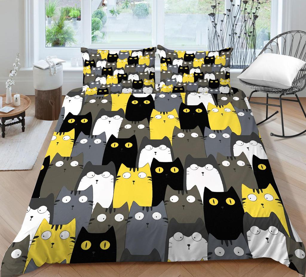 Легкий комплект постельного белья с 3D мультяшными животными, пододеяльник на пуху с изображением кота, комплект из 2/3 предметов для комнаты для детей и мальчиков DE135 * 200, мягкий комфорт, бухта