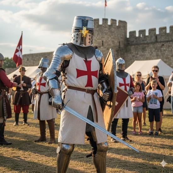 Handmade Crusader Templar Helmet with Golden Brass Cross, Wearable Medieval Knight Helmet