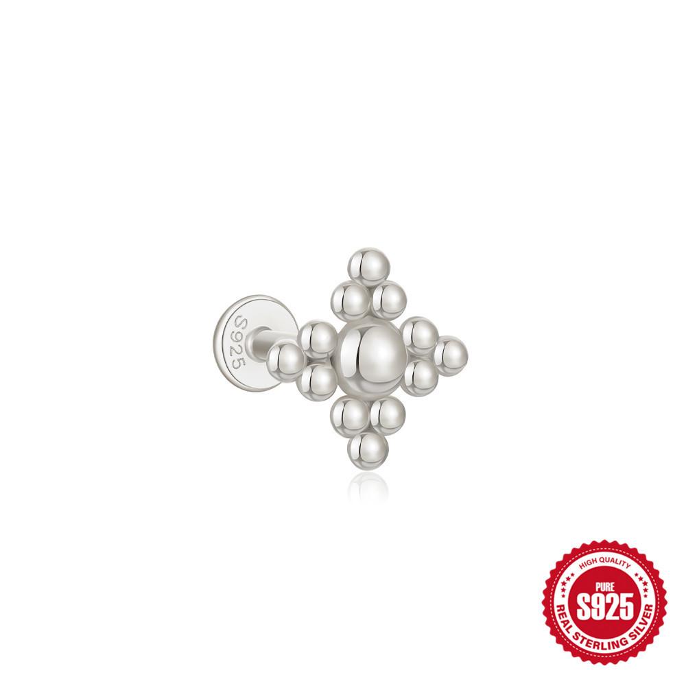 Серьги для пирсинга хряща из стерлингового серебра S925 с геометрическим кулоном в форме восьмиугольного сердца и перфорированным цирконием Серьги с внутренней резьбой