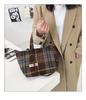 Осень/Зима Сумка-тоут большой вместимости в клетку - Универсальная сумка в корейском/японском стиле для женщин-студенток