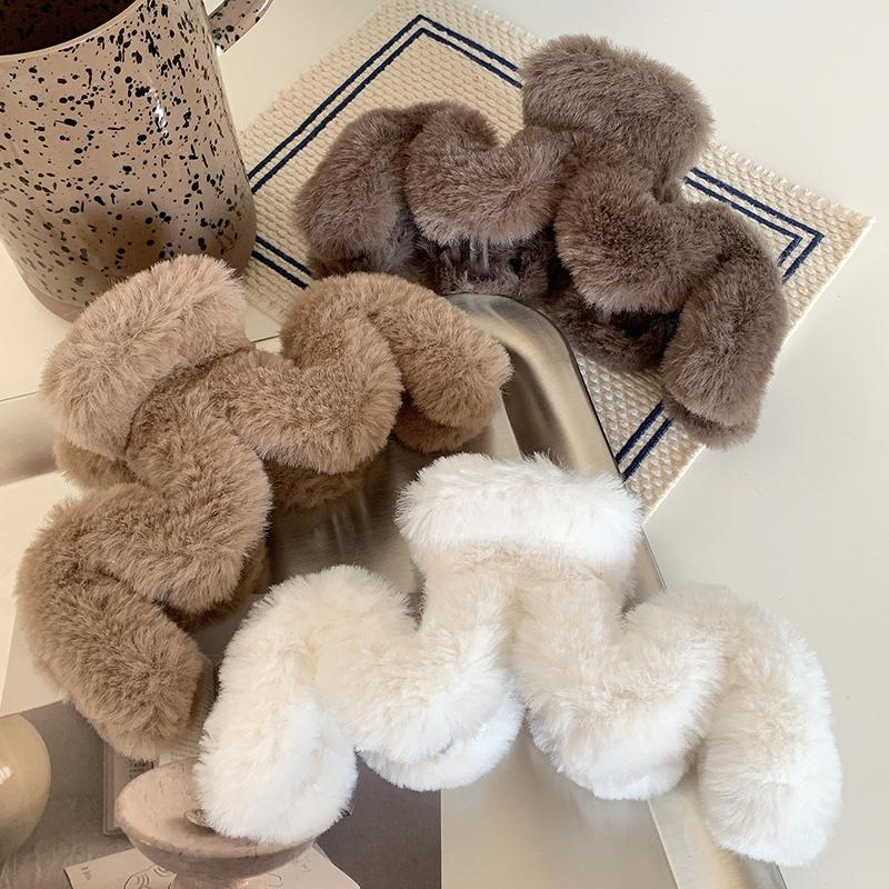 Аксессуары для волос для женщин и девочек, корейская мода, зима, плюшевые, большие, волнистые, элегантные заколки для волос из искусственного меха, заколка для волос, головной убор