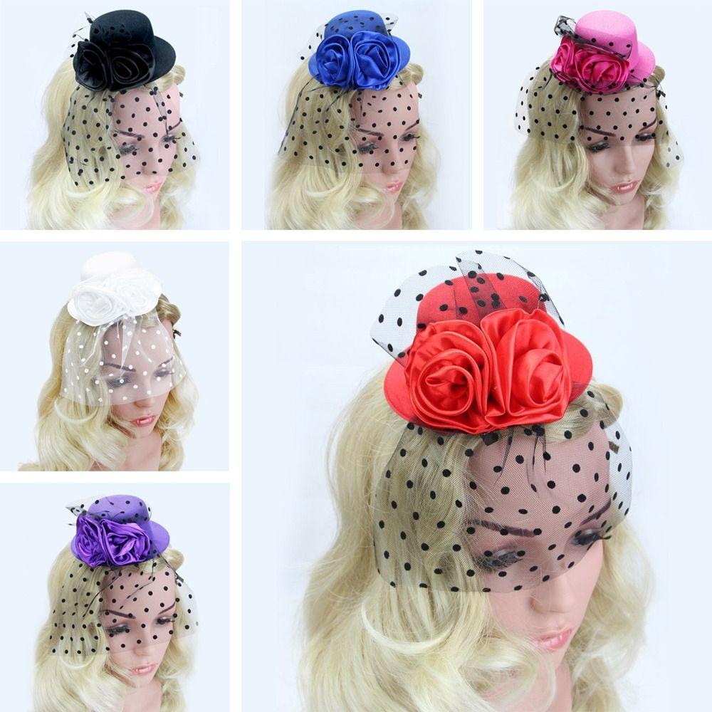 Accessories Small Hat Headband Floral Hair Cap Headdress Flower Fascinator Hat Floral Mesh Veil