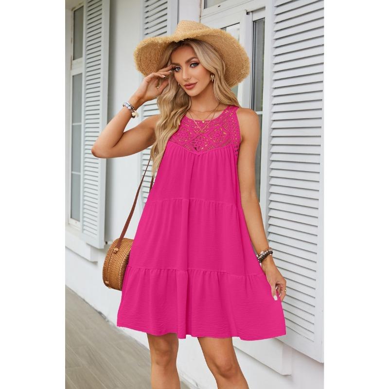 Летнее женское платье с полым кружевом и висячим вырезом, платья трапециевидной формы