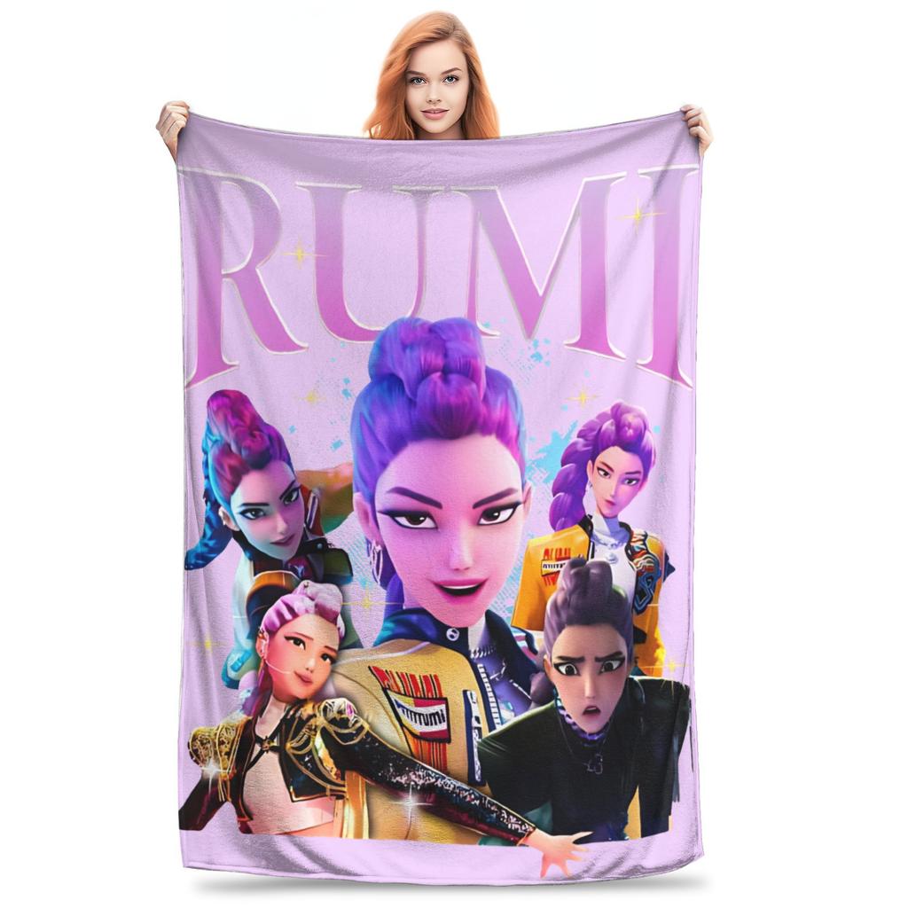 Kpop Demon Hunters Zoey Huntrix Blankets Coral Fleece Plush Super Soft Throw Blanket for Bedding Couch Bedroom Quilt