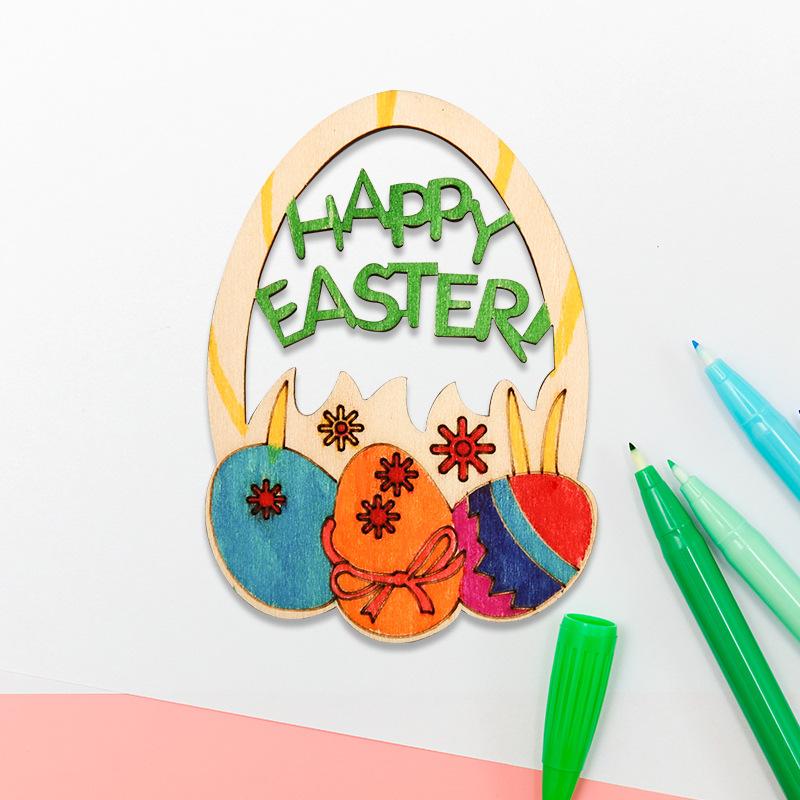 10 шт. Деревянные подвески в виде кроликов, Подвесное украшение в виде пасхального яйца для украшения дома на вечеринку в честь счастливой Пасхи, Материал для детского DIY-рисования, Подарки