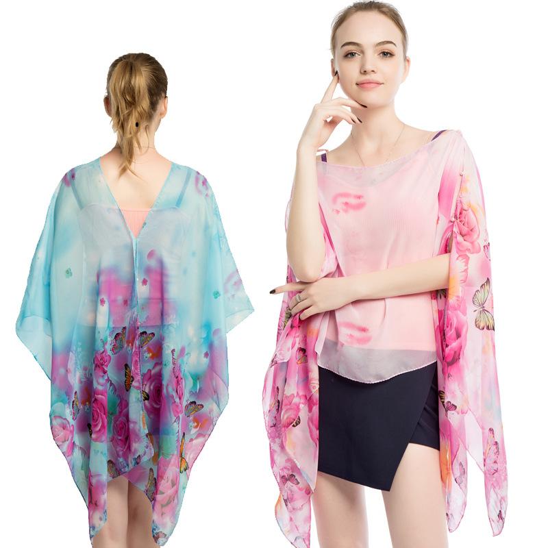 Printed Chiffon Scarf Multifunctional Beach Scarf Cycling Sun Shading and Sun Protection Shawl