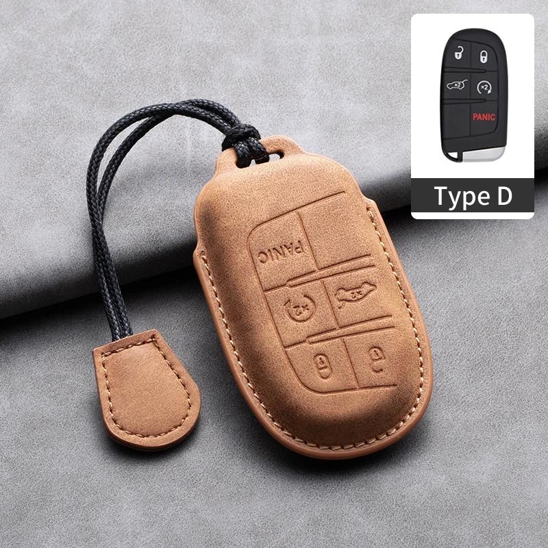 Leather Car Key Case Cover Shell For Jeep Chrysler 300 200 Dodge Charger Grand Cherokee Wrangler Compass Renegade For Fiat 500X