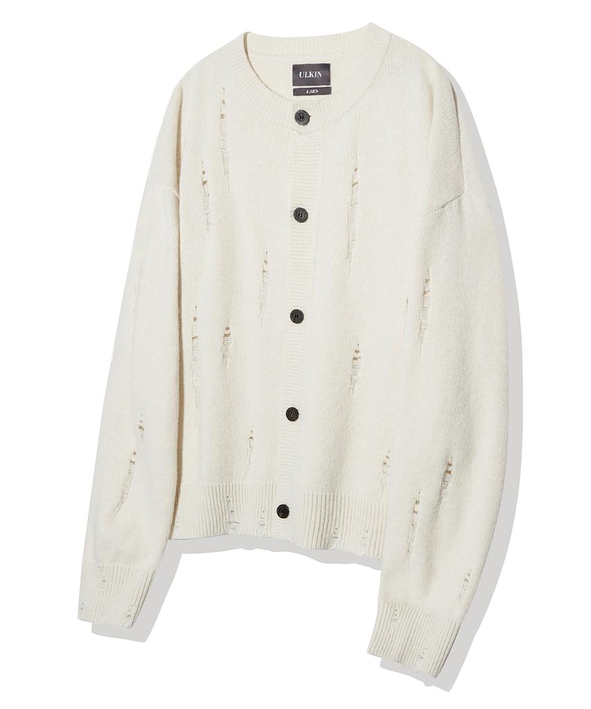 ULKIN Damaged Round Knit Cardigan_Ivory