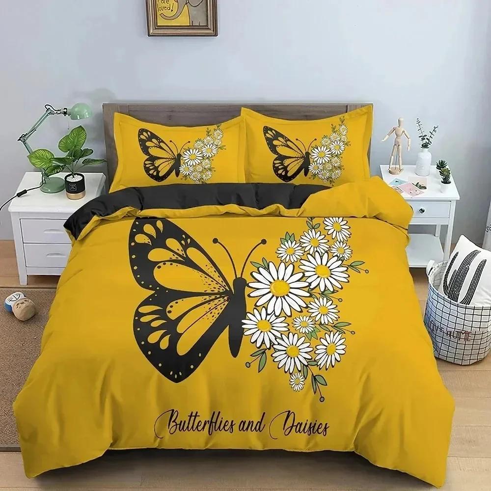 3D Печать Бабочка Ромашка Комплект Постельного Белья Односпальный Твин Двуспальный Queen King Cal King Размер Кровать Комплект Постельного Белья