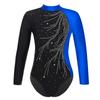 Girls Mock Neck Long Sleeve Ballet Leotard Shiny Faux Diamonds Adorned Keyhole Back Ice Skating Jumpsuit