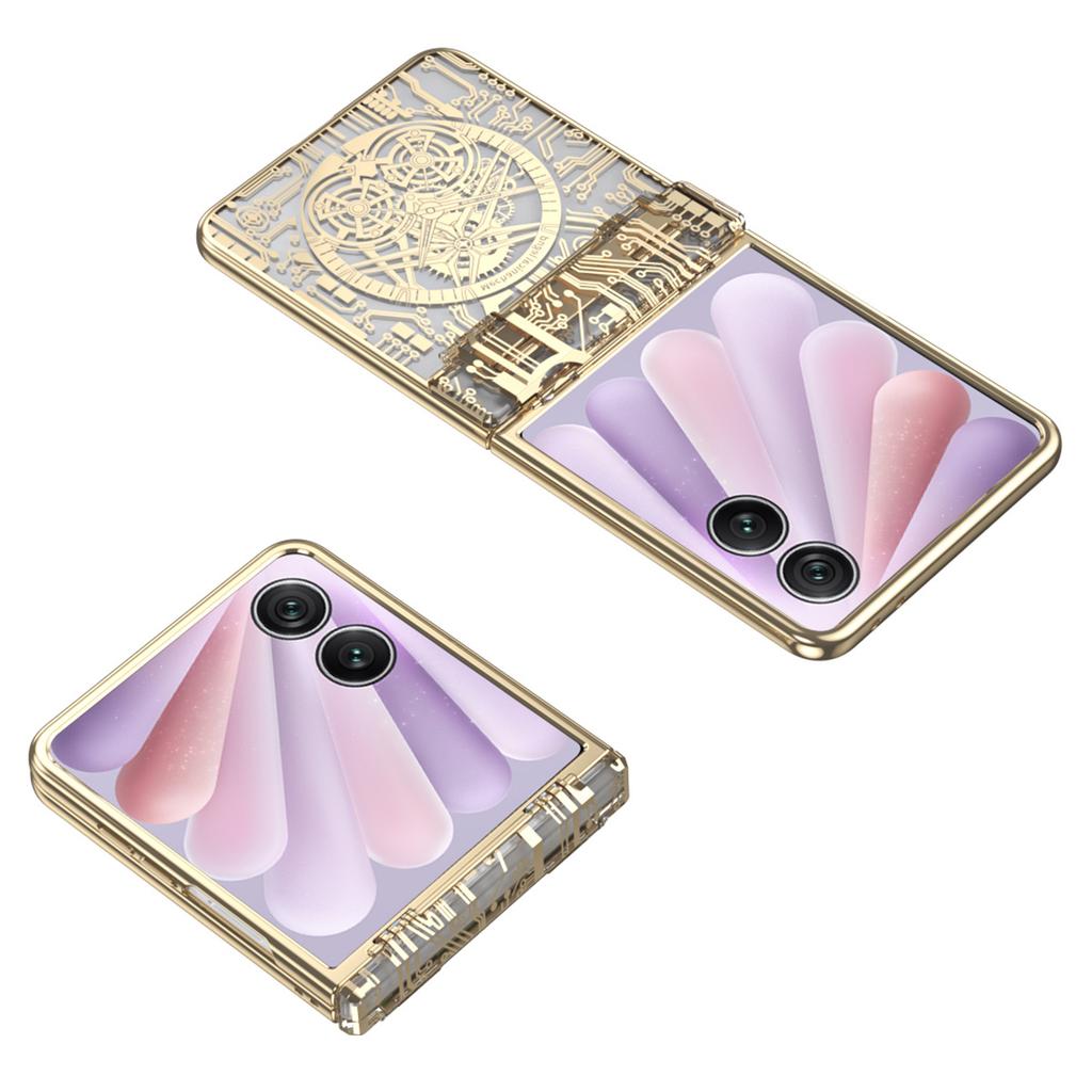 For Honor Magic V Flip 2 Case Mechanical Legend Electroplating PC Phone Cover with Rear Screen Film