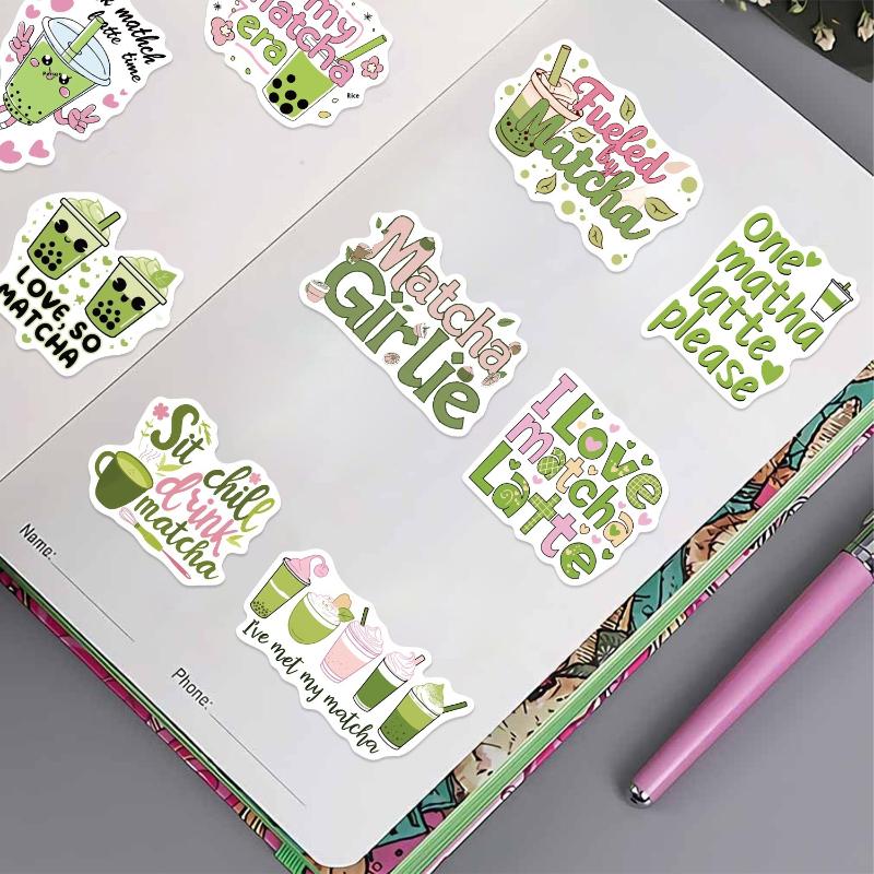 50Pcs Scrapbooking Phone Luggage Skateboard Waterproof Decals Cute Matcha Stickers Matcha Girly Diy Stickers