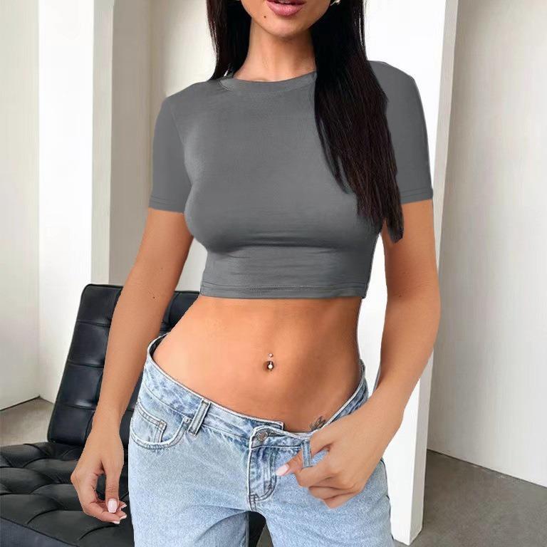 Spice Girl Однотонный Топ с Круглым Вырезом и Длинным Рукавом на Пуговицах, Узкая Короткая Сексуальная Футболка Женская