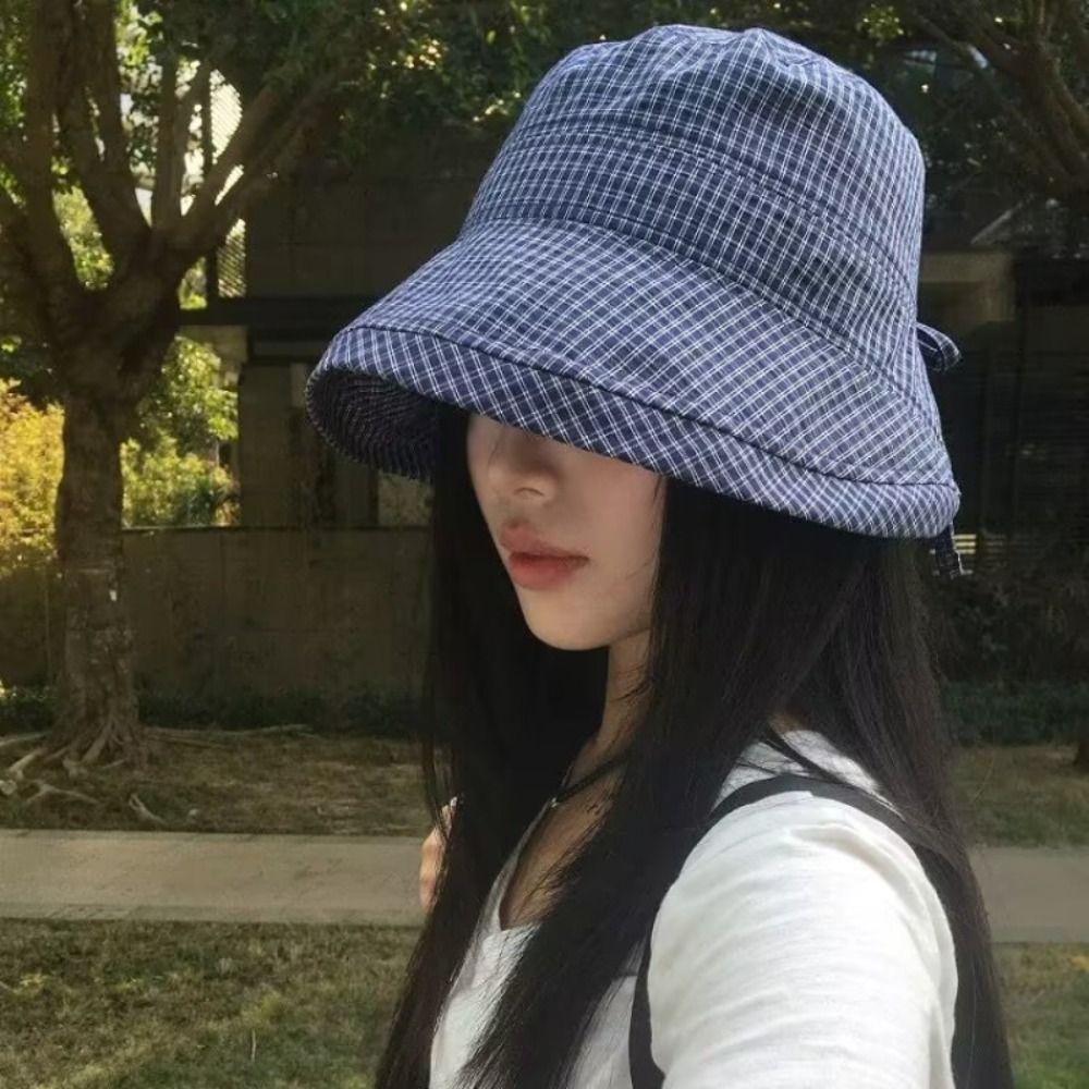 Quick-dry Plaid Sun Hat Summer Fisherman Caps Japanese Plaid Bucket Cap Outdoor