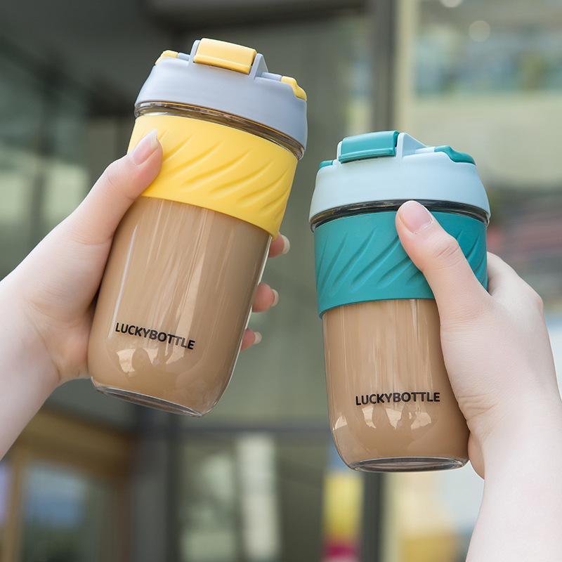 Tritan Plastic Kawaii Coffee Cup With Lids Straw Cute Water Bottles Girls Travel Portable Leakproof Tumblers 400ML 450ML