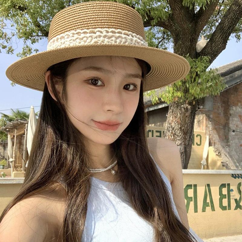 Summer Beach Straw Hat For Women Lace Bow Wide Brim Sun Protection Hat Travel Fashion Vacation Sunscreen Cap Mountaineering Hat