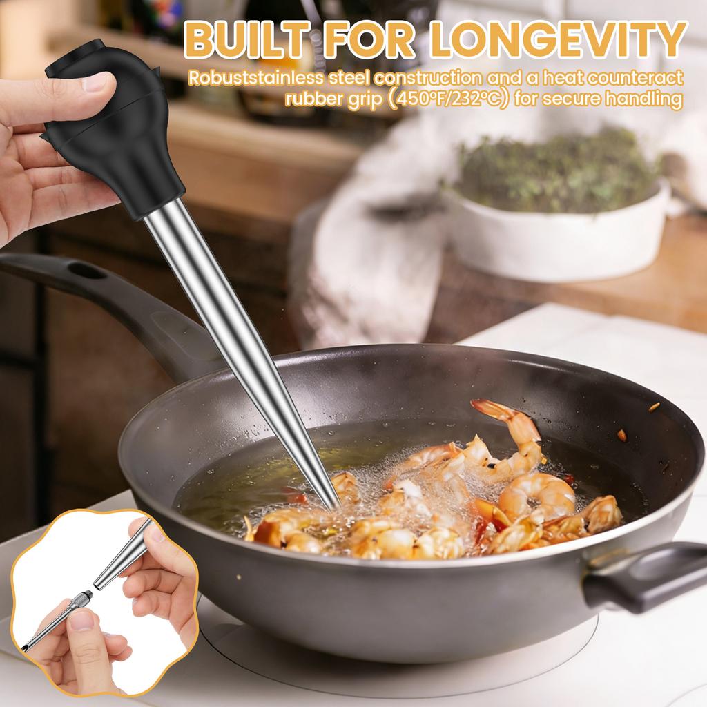 Шприц для маринования индейки из нержавеющей стали, многоразовый шприц для мяса BBQ, инжектор для маринада с чистящей щеткой для приготовления пищи