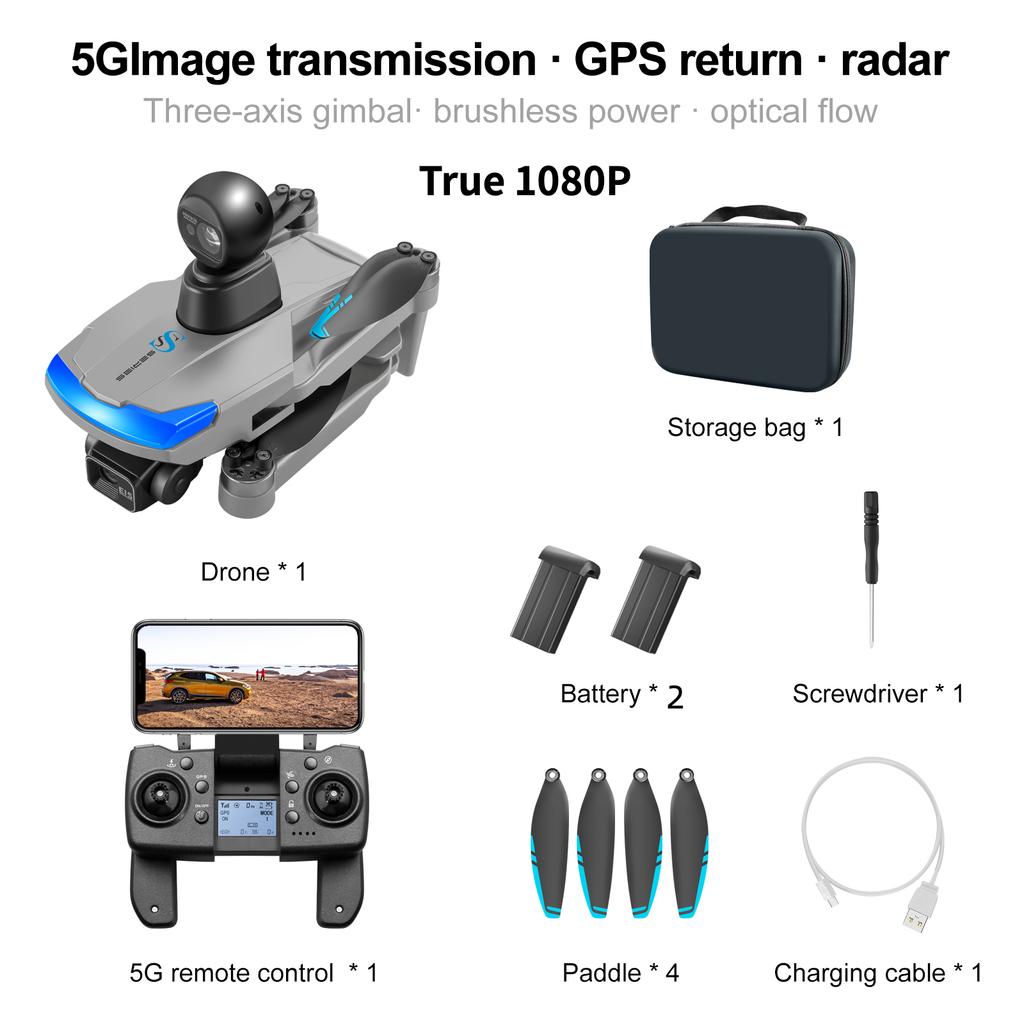 Новый профессиональный дрон S185 GPS Return 5G True 2.7K HD с двумя камерами, пультом дистанционного управления, сенсорным экраном, 3-осевым PTZ-управлением и функцией обхода препятствий