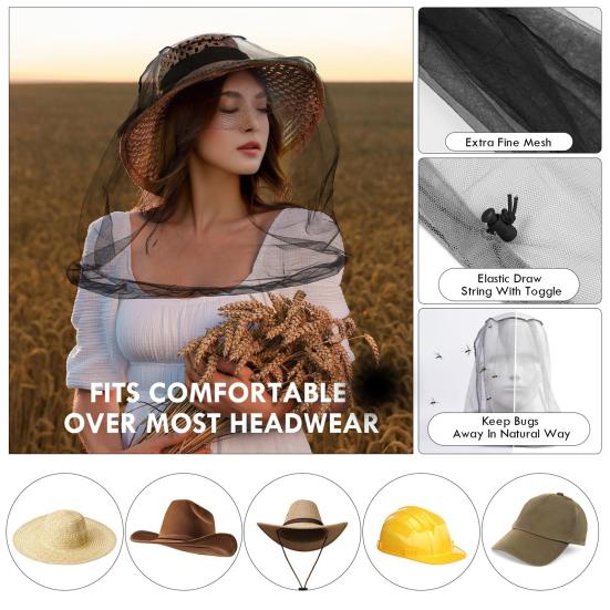 Москитная сетка на голову, сетка для лица из мелкой сетки со шнурком для шляп, дышащая защита лица для мужчин и женщин, защита от мошек, насекомых, комаров