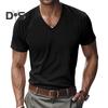 Мужская вельветовая футболка с V-образным вырезом, летняя трикотажная футболка с коротким рукавом, повседневный деловой топ для работы, отдыха, улицы