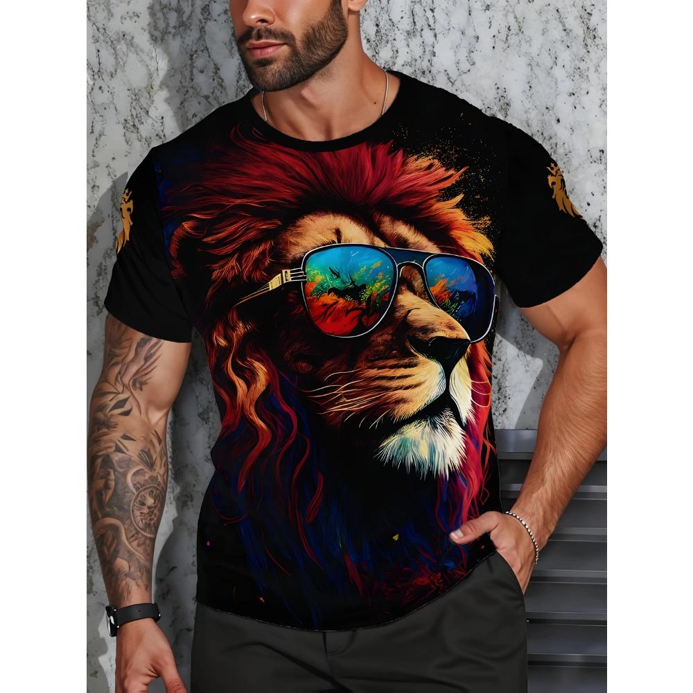 Модная мужская свободная футболка с животным принтом, с коротким рукавом, круглым вырезом, одежда в уличном стиле