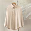 Женская рубашка с длинным рукавом, однотонная, на пуговицах, с лацканами, дышащая, повседневная
